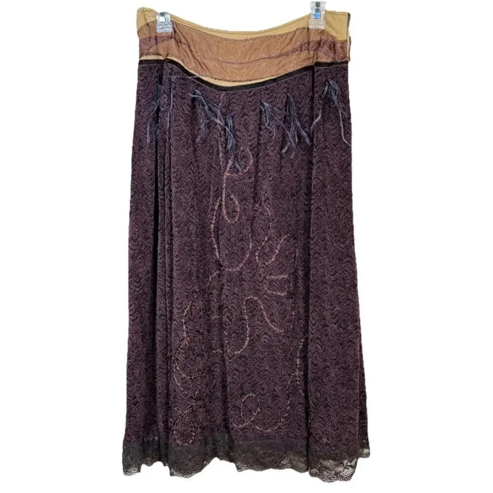 90s FORWEAR New York Brown Long Skirt Size 8 Boho Fairy Core Whimsy Unique Goth